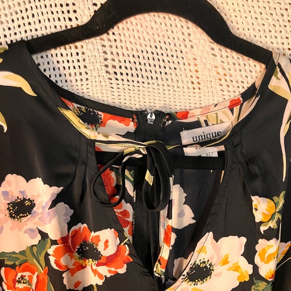 LIKE NEW Unique Vintage Black Floral Midi Dress US 14 - Picture 5 of 7